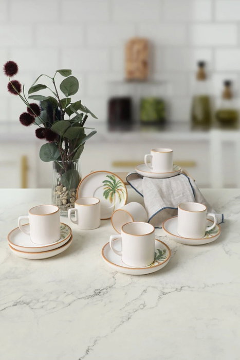 Hermia Juego de tazas de café de 12 piezas - Blanco, Amarillo, Verde